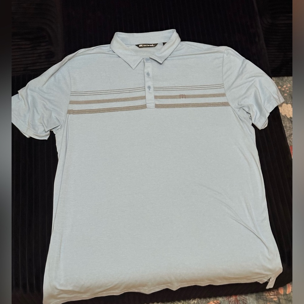 Travis Mathew Sky Blue Polo with Gray Stripes